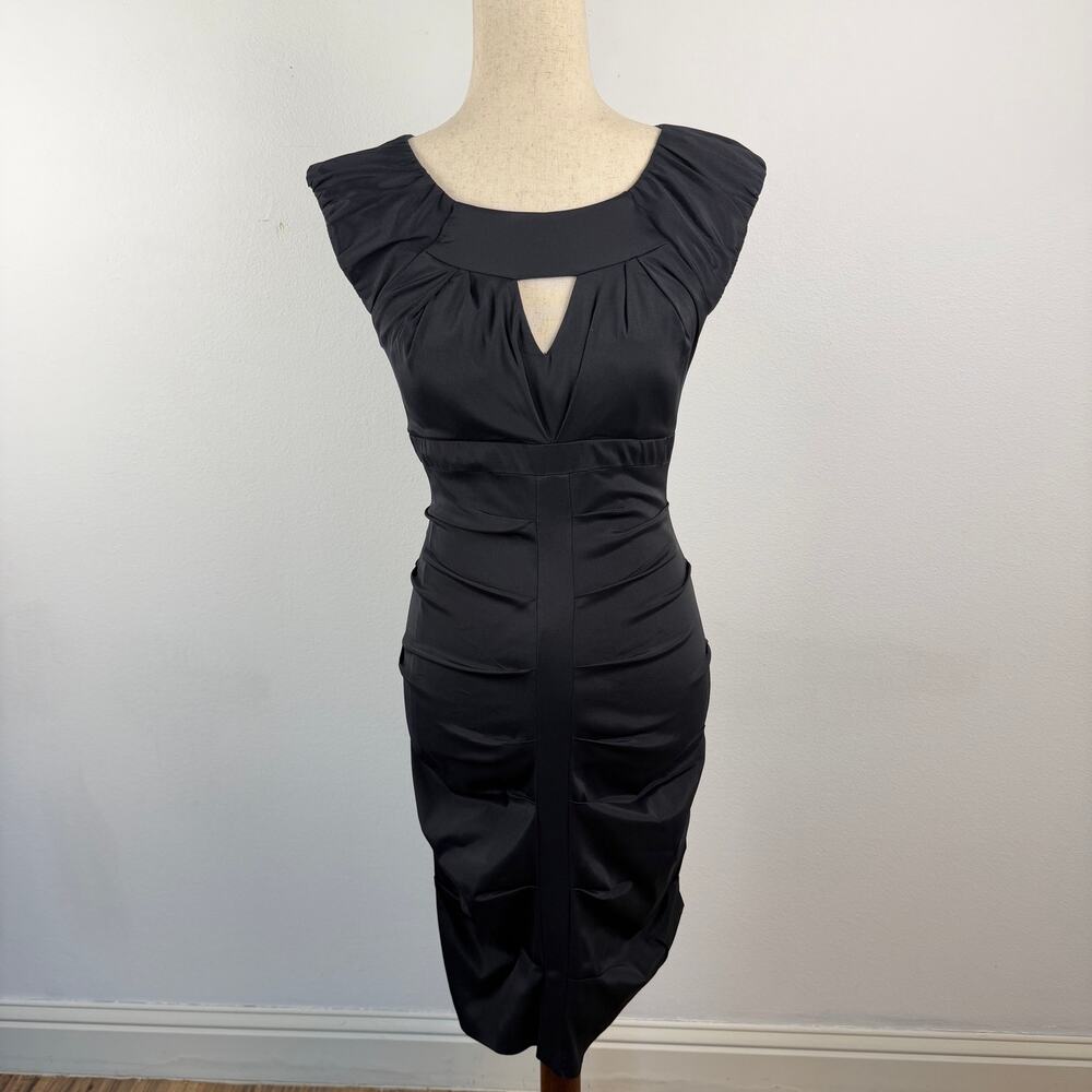 Vintage y2k Cache Taffeta Keyhole Black Bodycon Dress Women's 6 Cocktail